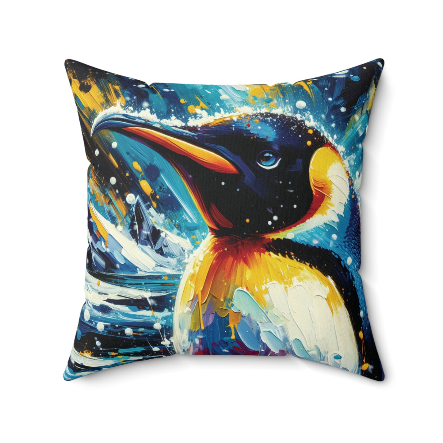 Emperor Penguin in Snowfall - Square Throw Pillows