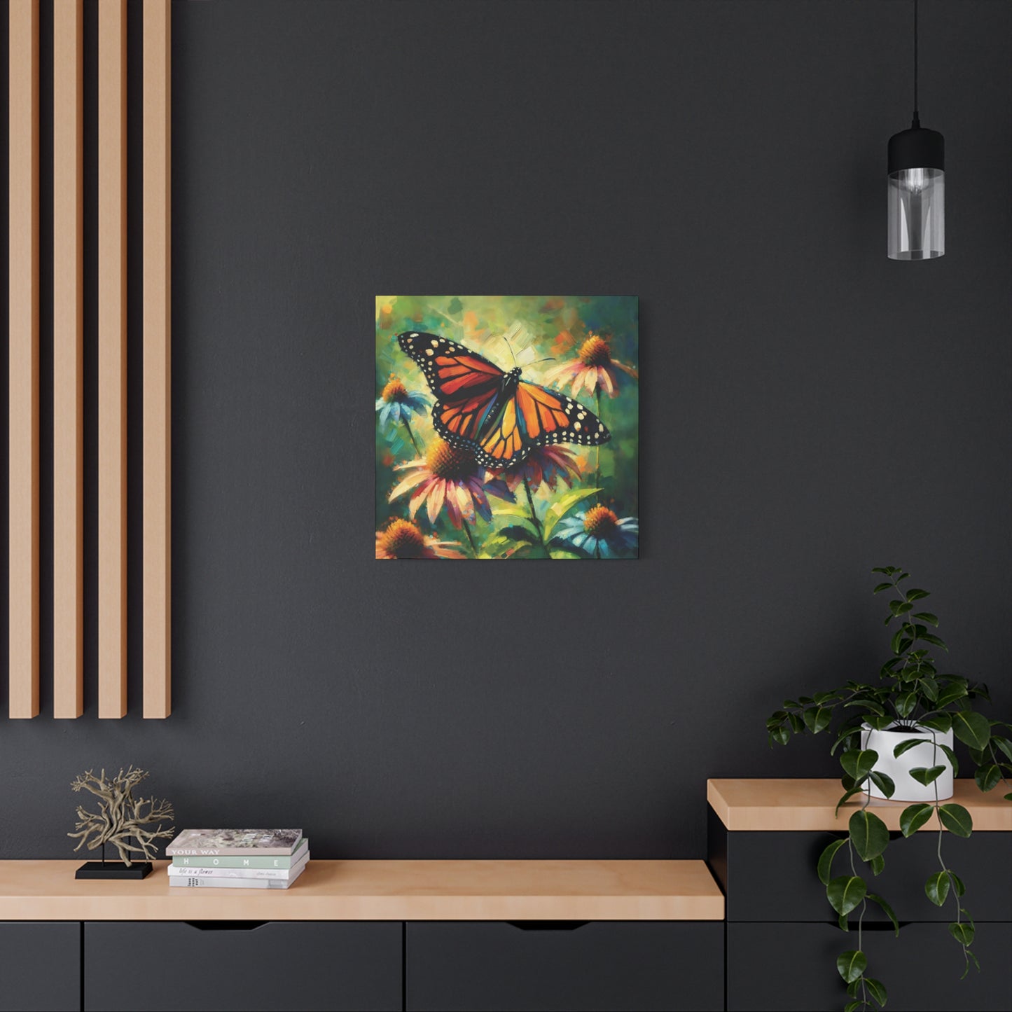 Butterfly Canvas Wall Art - Monarch Butterfly with Echinacea