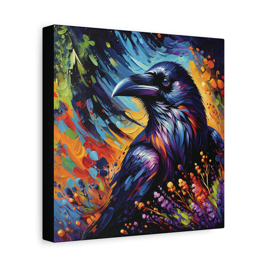 Colorful painting of a raven on a wild background