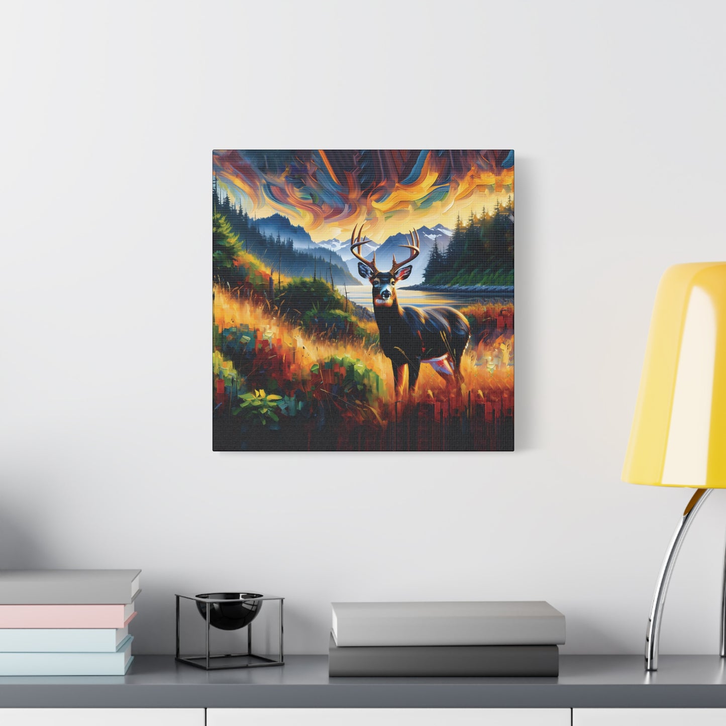 Canvas Wall Art - Black Tail Buck in Olympic National Park - Colorful Expressionist Art Style Print