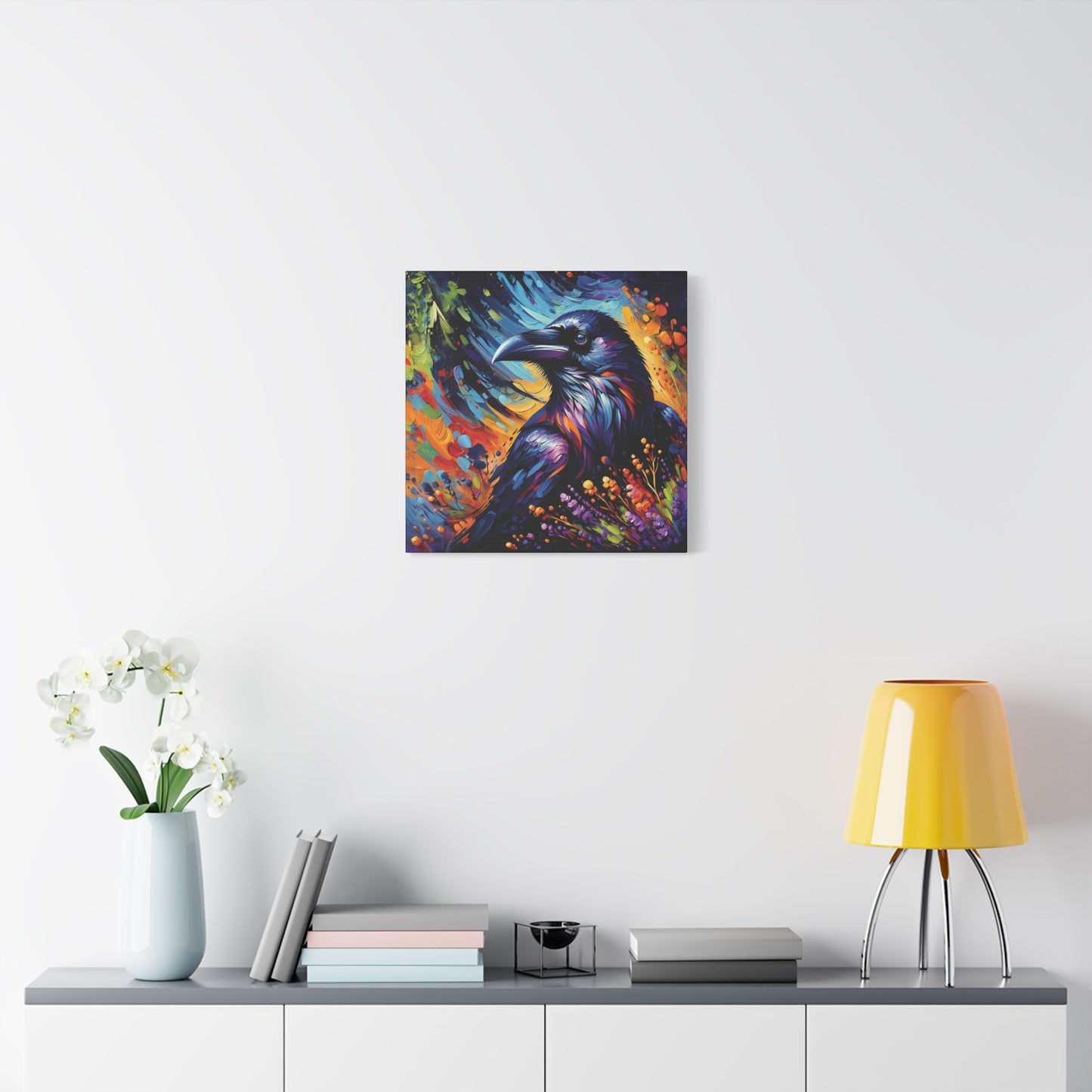 Colorful Raven Portrait Canvas Wall Art