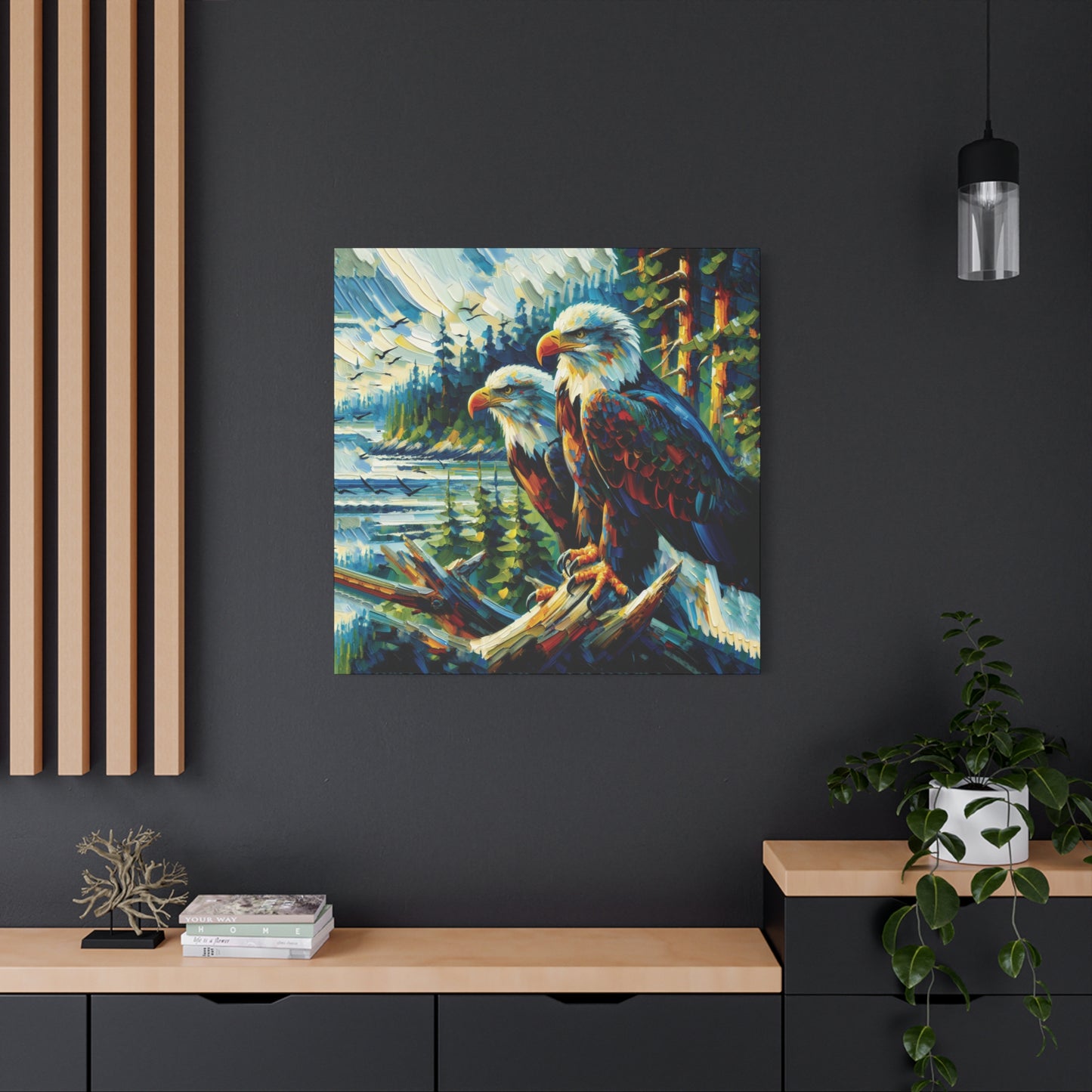 Eagle Pair Near Shore Impressionist Canvas Art Print