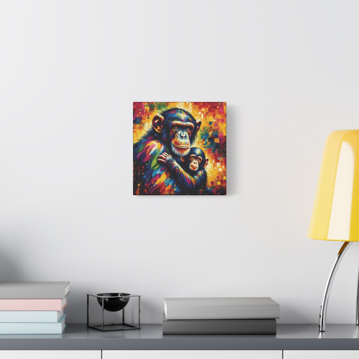Chimpanzee with Baby Expressionist Canvas Art Print