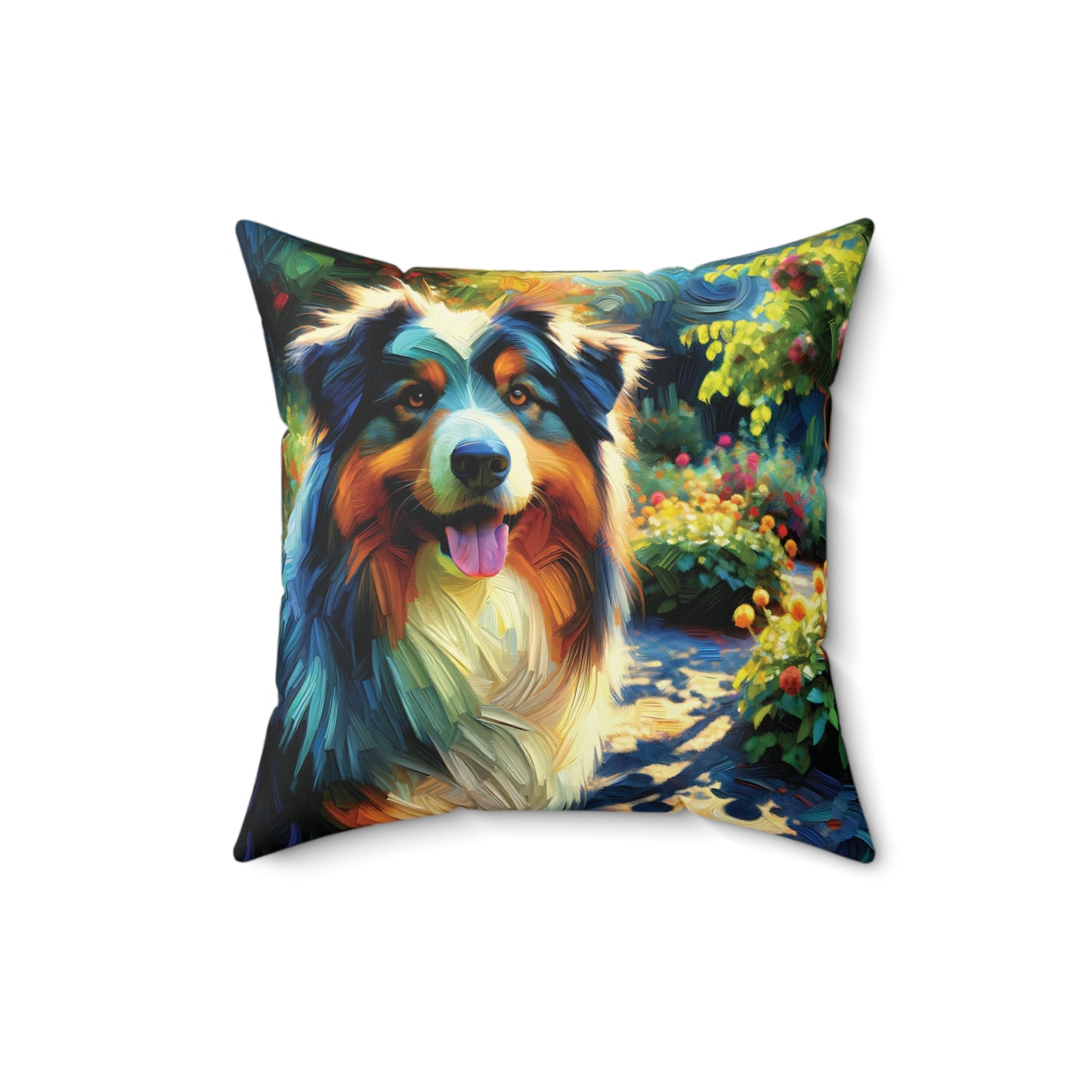 Australian Shepherd on Garden Path - Square Throw Pillows