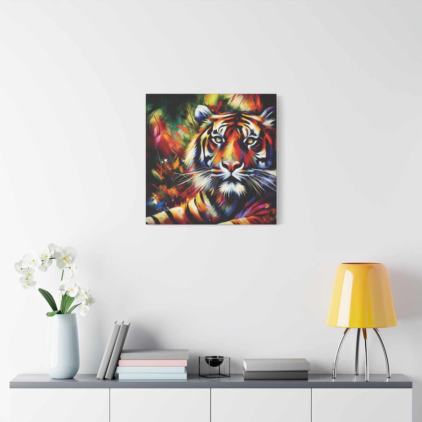 Tiger Portrait in Bright Colors Expressionist Canvas Art Print
