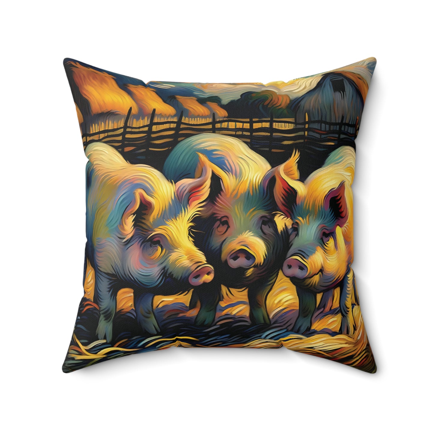 Decorative pillow with colorful pig design