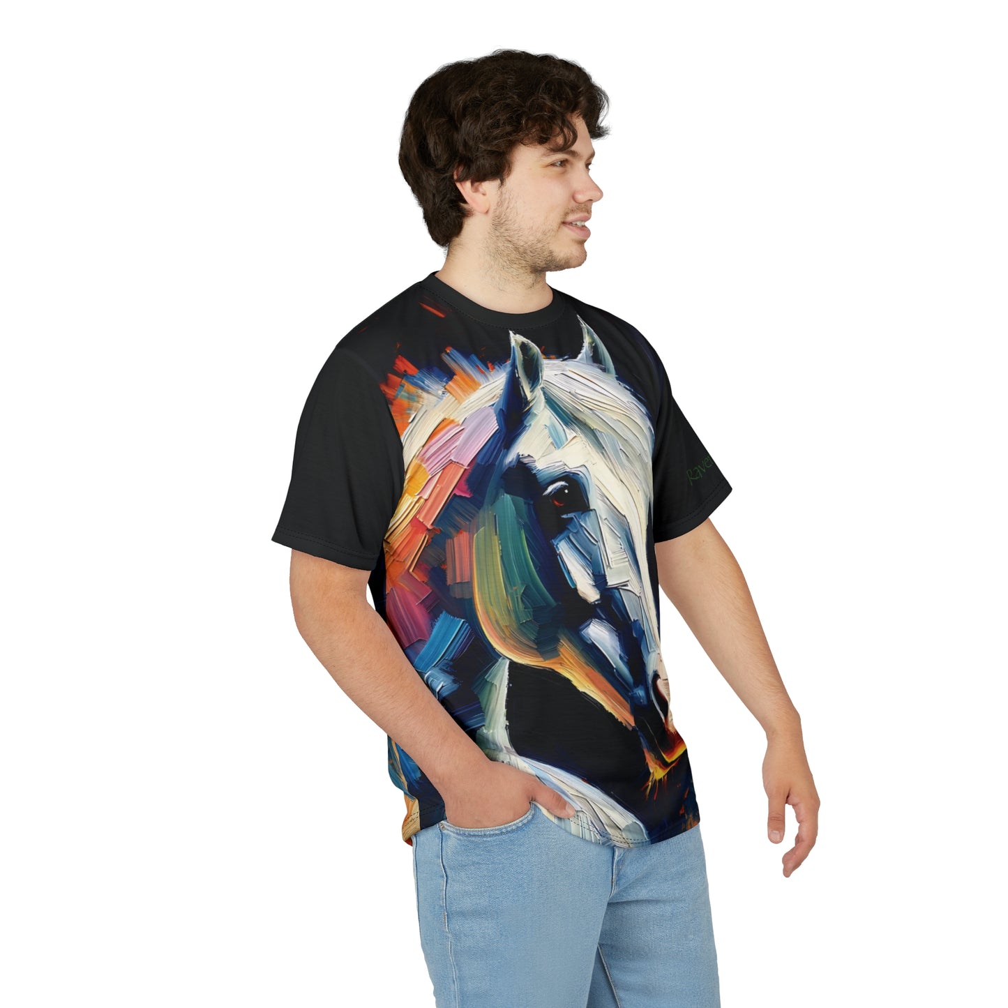 White Arabian Portrait Vibrant Art Tee | Colorful Unisex Cut & Sew T-Shirt, Wildlife Apparel, Unique Graphic Tee, Birthday Gift