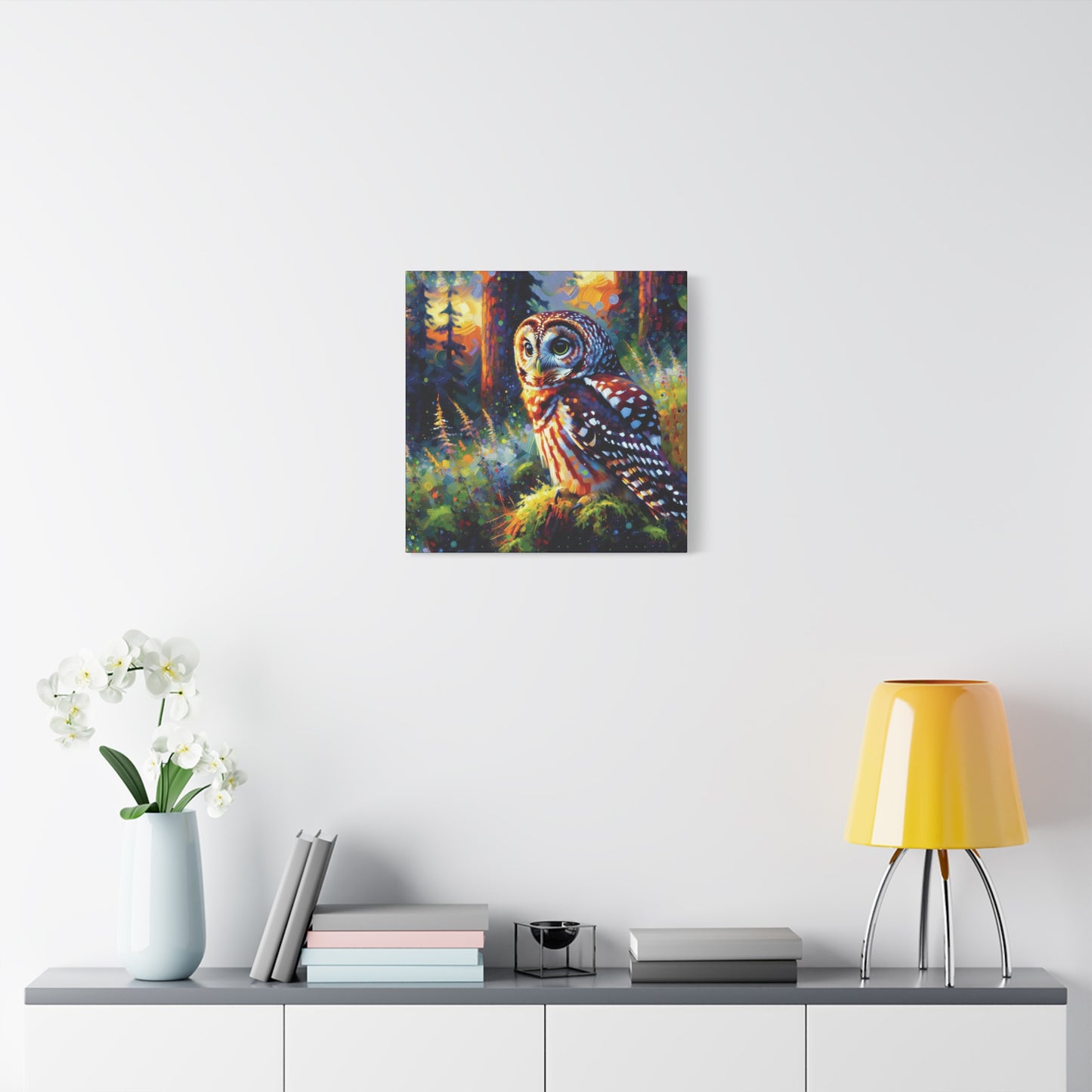 Barred Owl at Sunset Impressionist Canvas Art Print