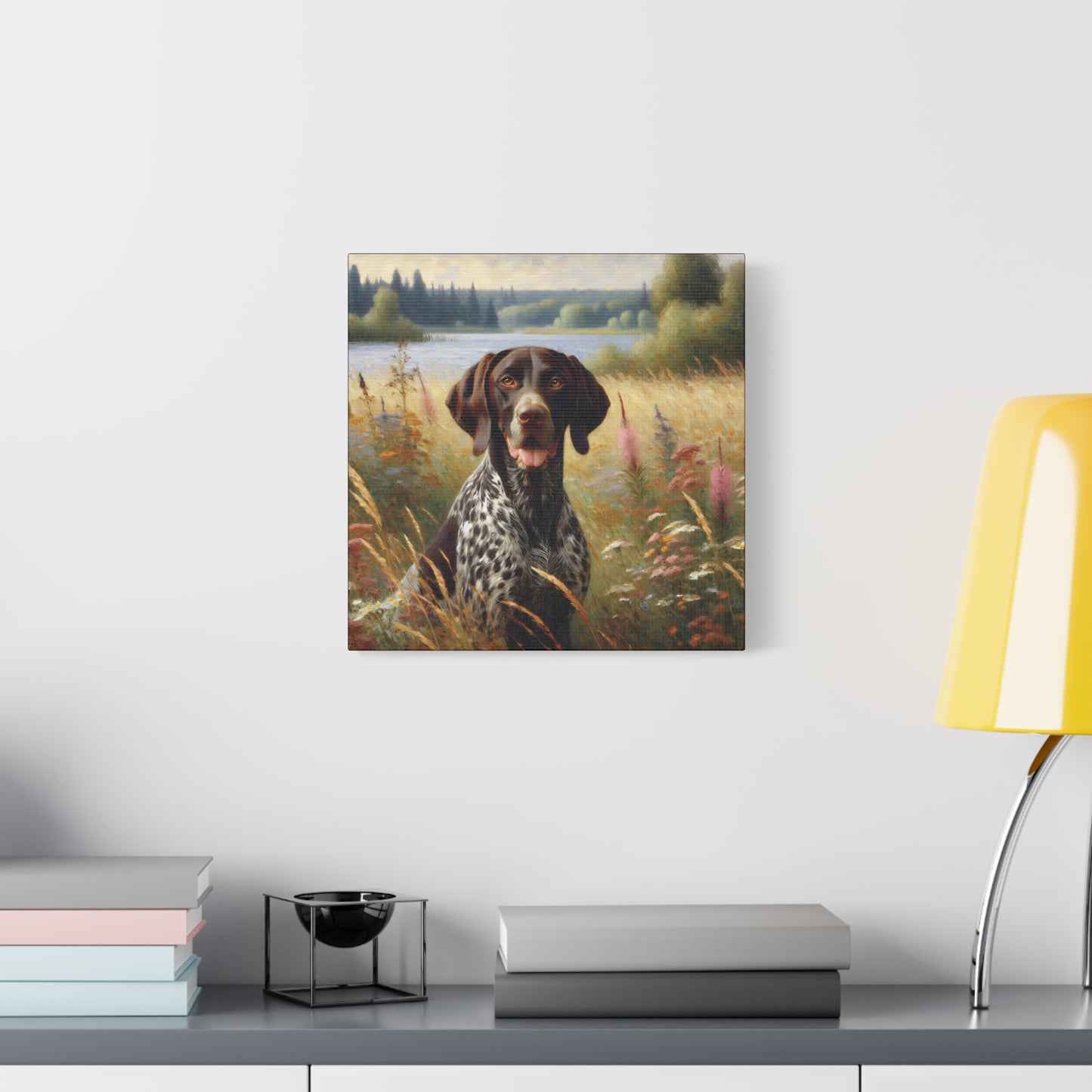 German Shorthaired Pointer by Lake, Canvas Wall Art in Impressionist Style