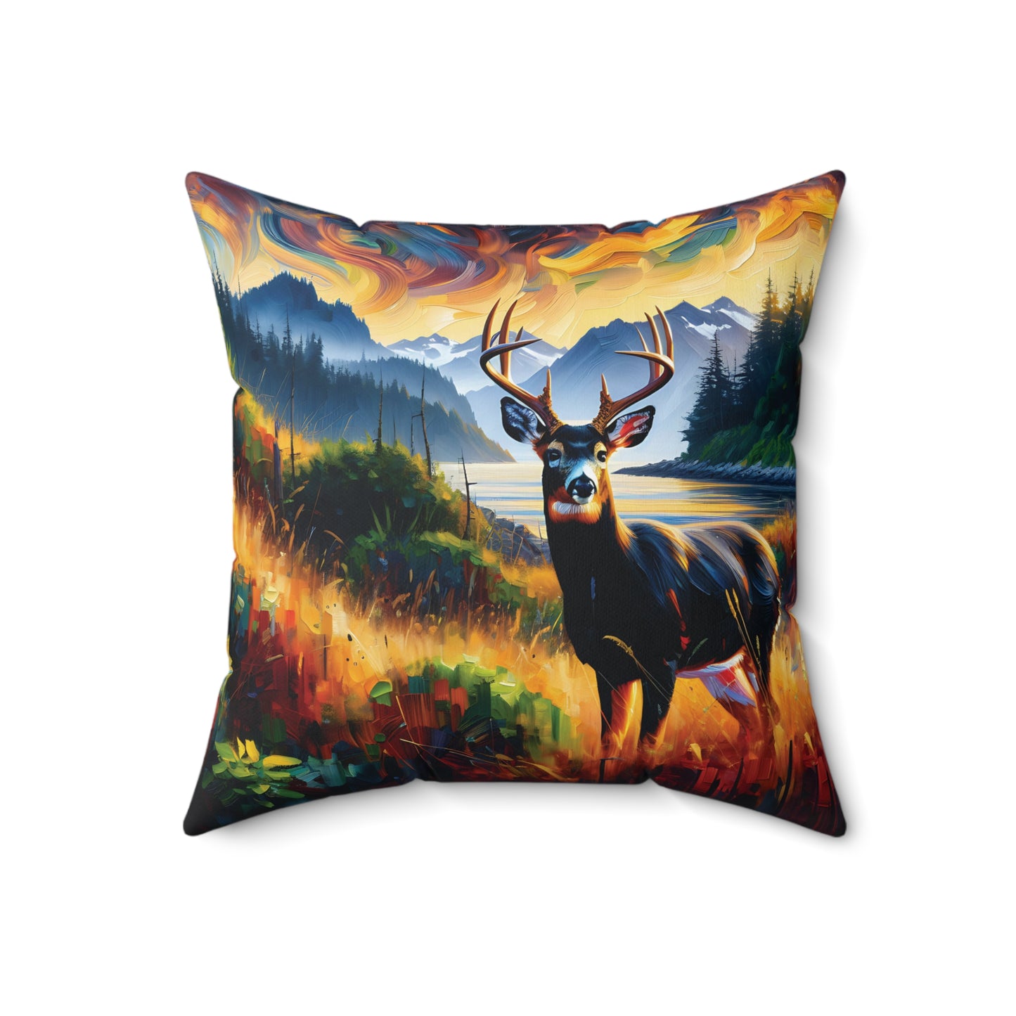 Black Tail Buck in Olympic National Park - Square Throw Pillows