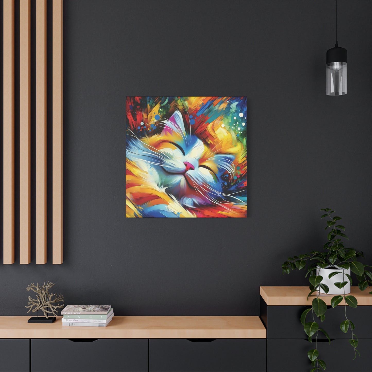 Canvas Wall Art - Happy Cat Dreams - Modern Impressionist Art Style