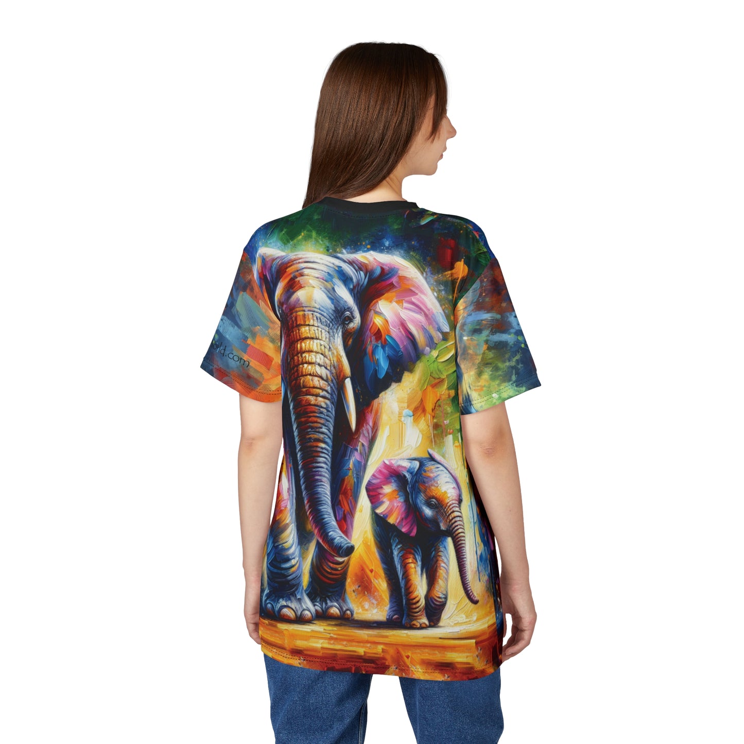 Celebrate Elephants! Vibrant Art Tee | Colorful Unisex Cut & Sew T-Shirt, Wildlife Apparel, Unique Graphic Tee, Birthday Gift