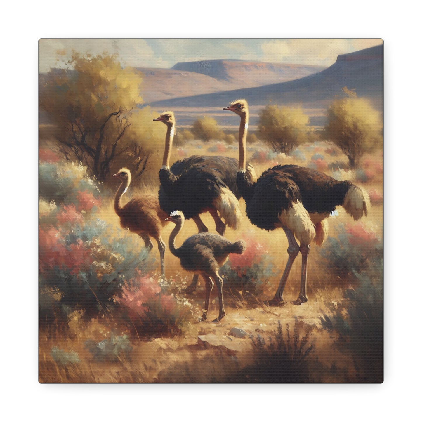 Ostrich Flock Impressionist Canvas Wall Art