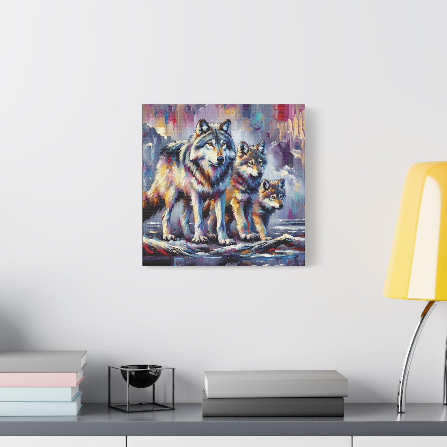 Wolf Canvas Wall Art - Wolf with Juveniles Expressionist Canvas Print