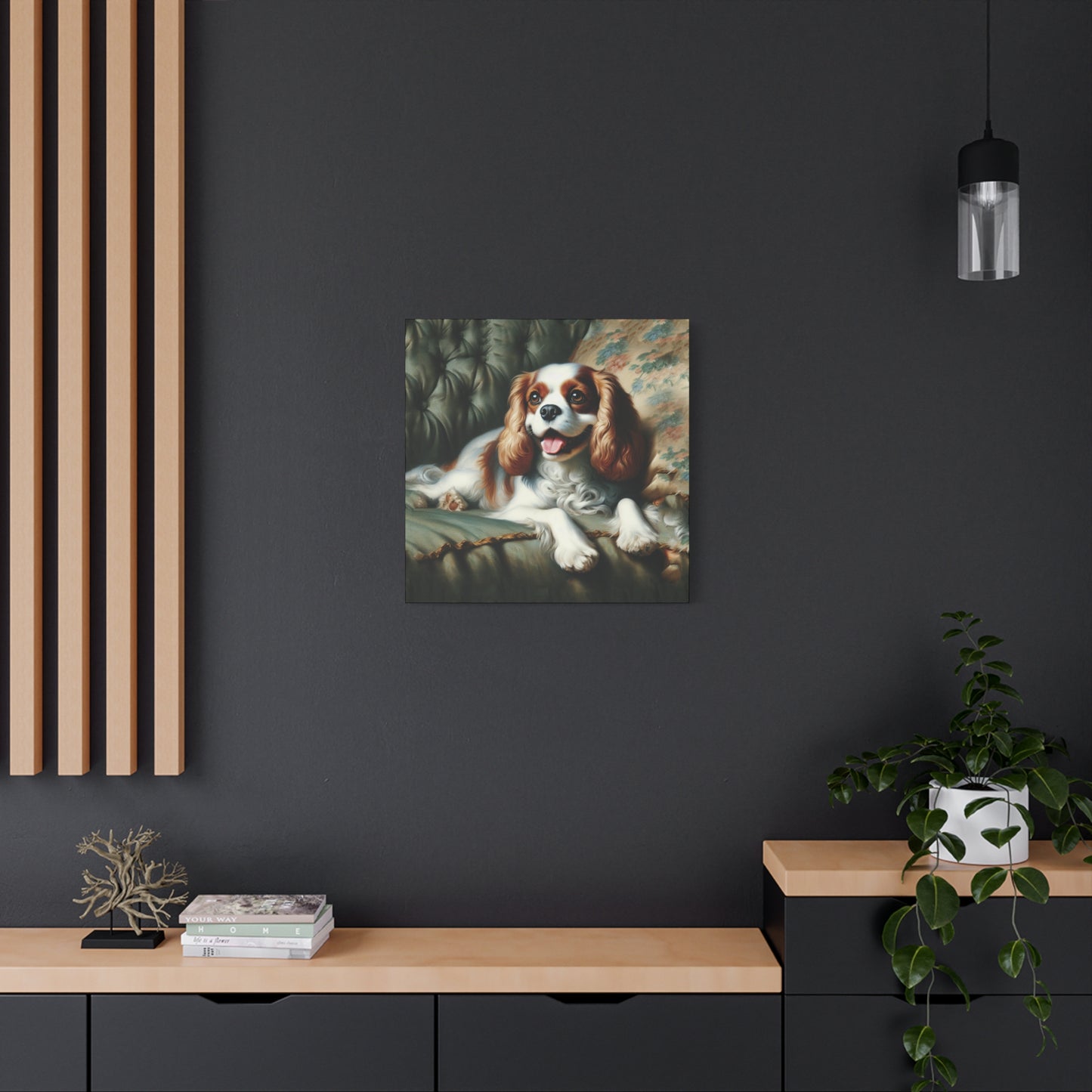Cavalier King Charles Spaniel on Sofa Impressionist Canvas Art Print