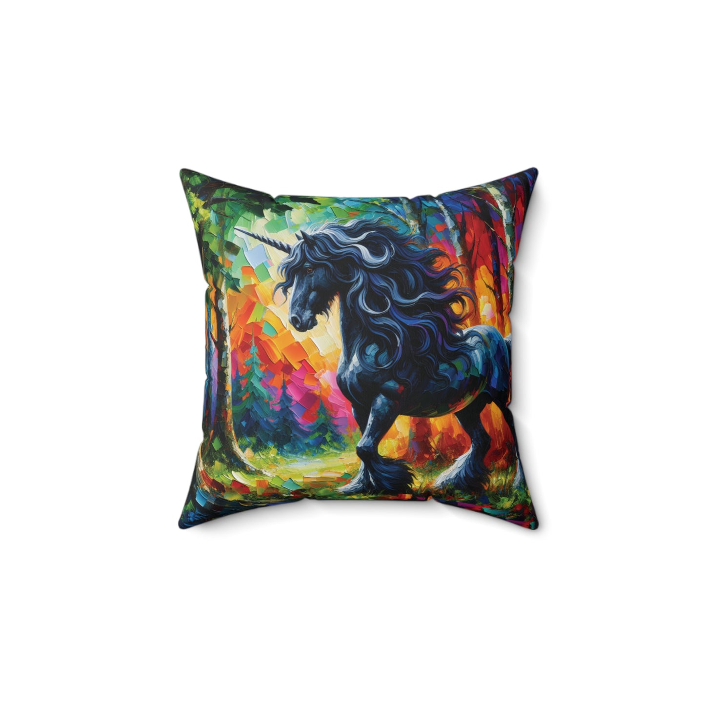 Elegant Black Stallion Unicorn - Square Throw Pillows