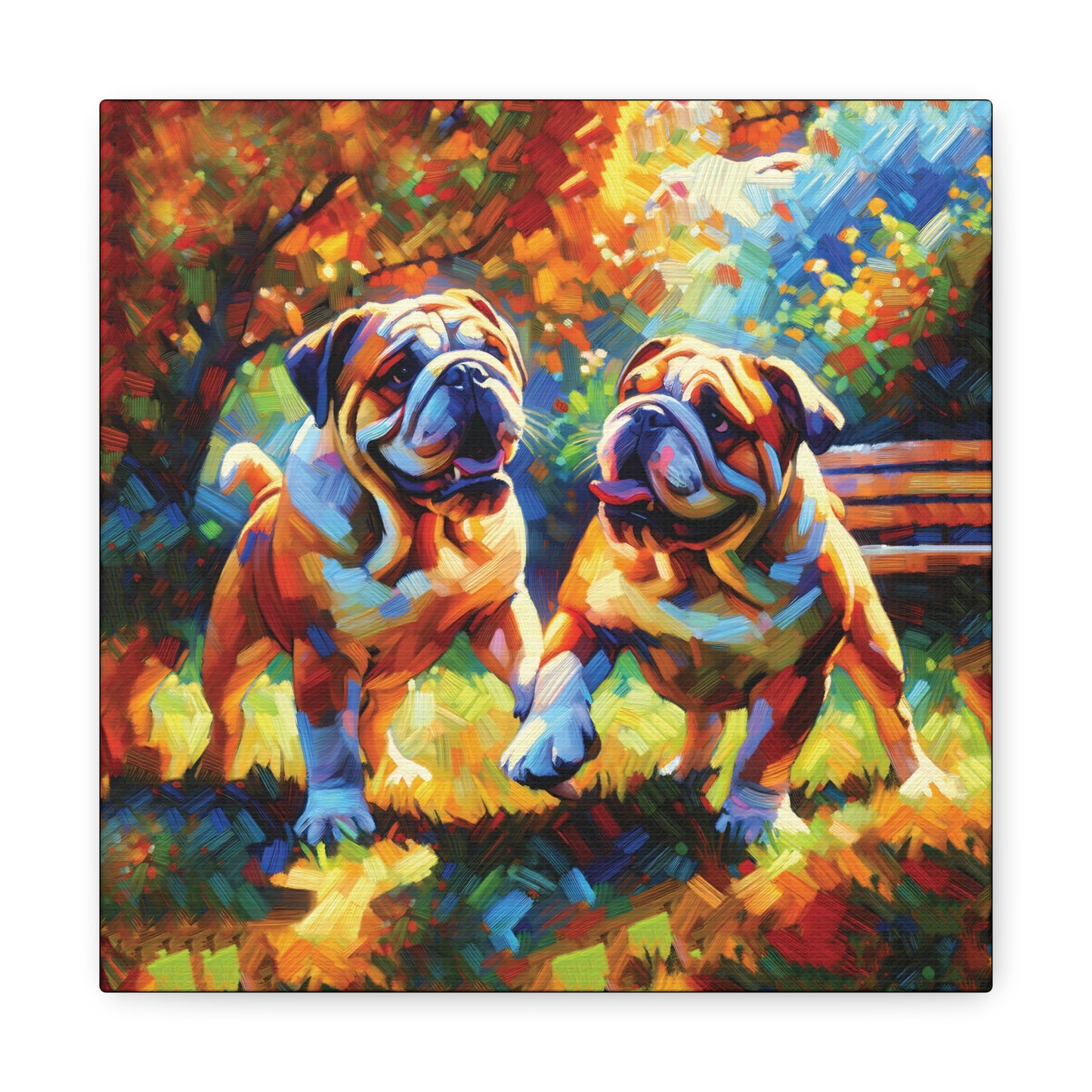 Playful Bulldogs Expressionist Canvas Art Print