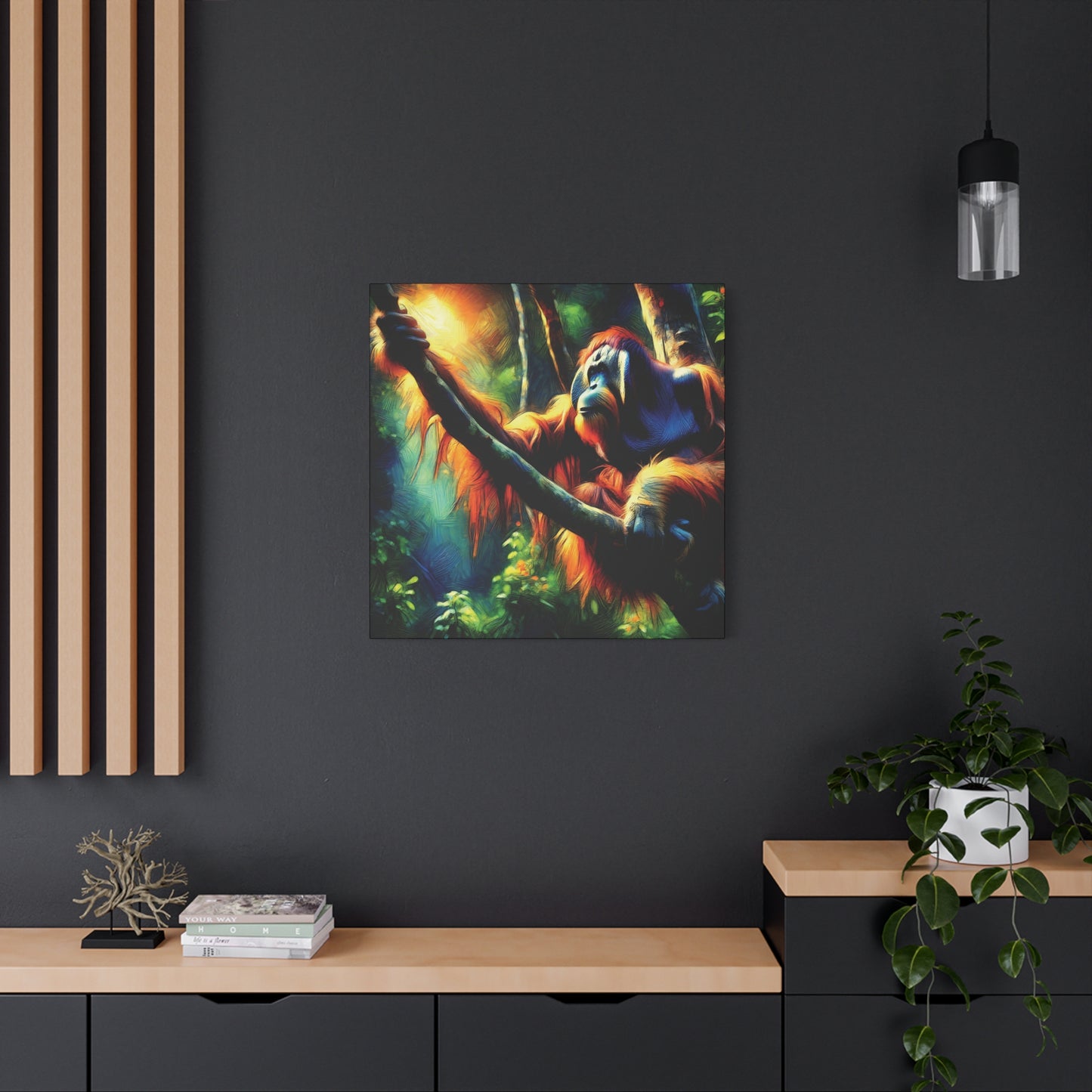 Orangutan in Tree Expressionist Canvas Art Print