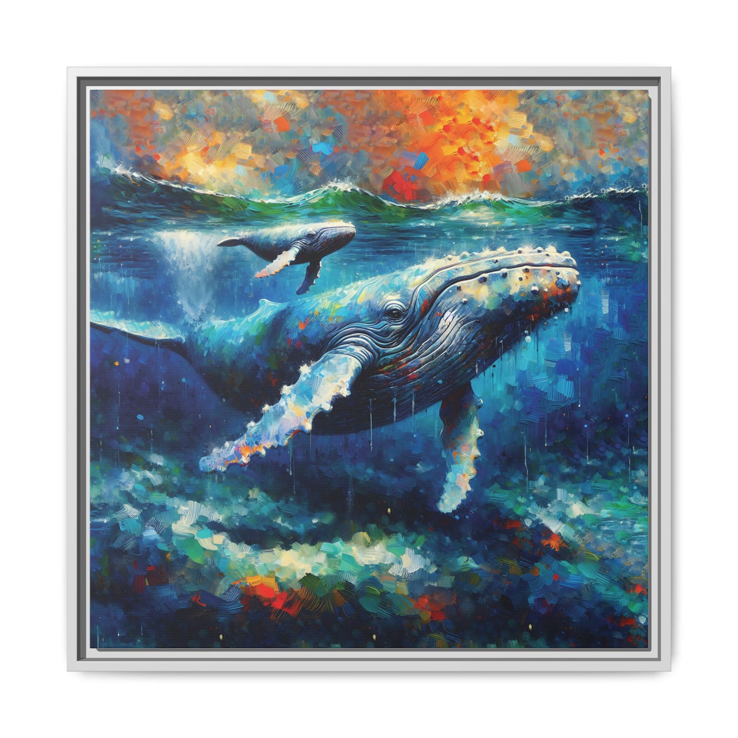 Vibrant Whale Art Canvas Print - Framed Wall Decor