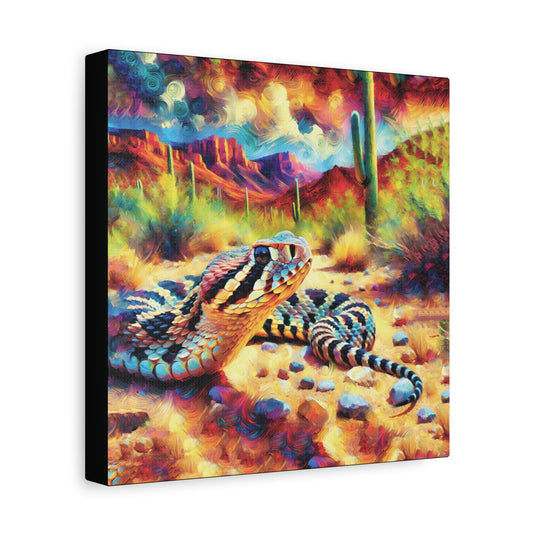 Canvas print of a colorful desert scene with a rattlesnake.