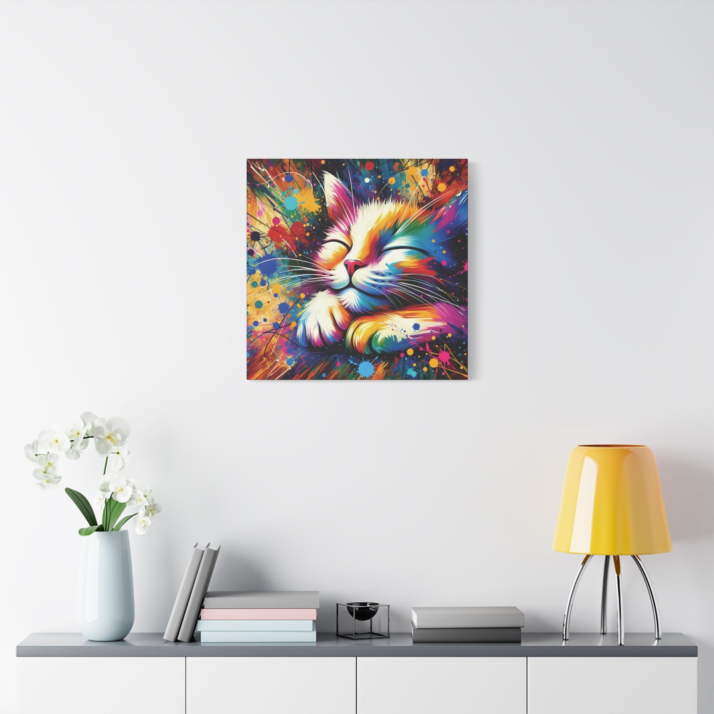 Canvas Wall Art - Contented Cat - Modern Impressionist Art Style