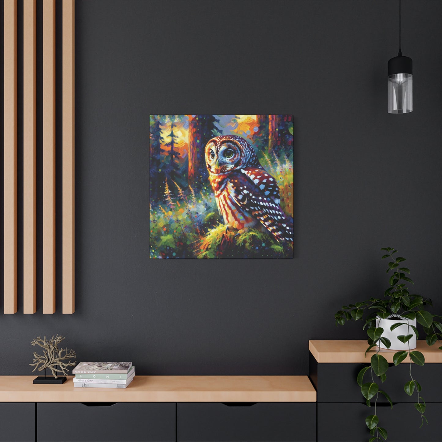 Barred Owl at Sunset Impressionist Canvas Art Print