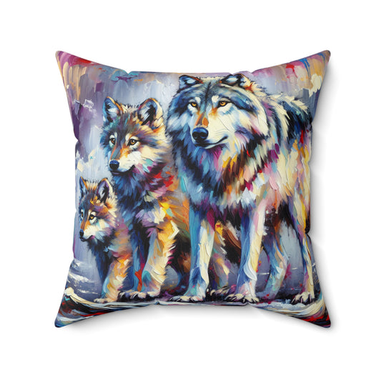 Wolf with Juveniles - Square Pillow