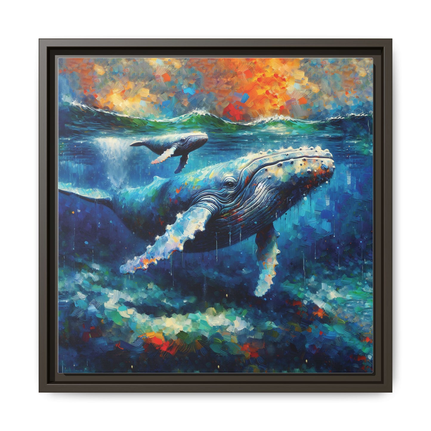 Vibrant Whale Art Canvas Print - Framed Wall Decor