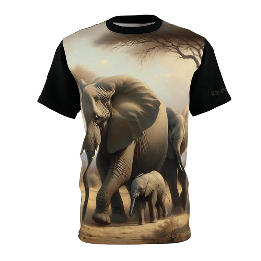 African Elephant Family Art Tee | Unisex Cut & Sew T-Shirt, Wildlife Apparel, Unique Graphic Tee, Birthday Gift