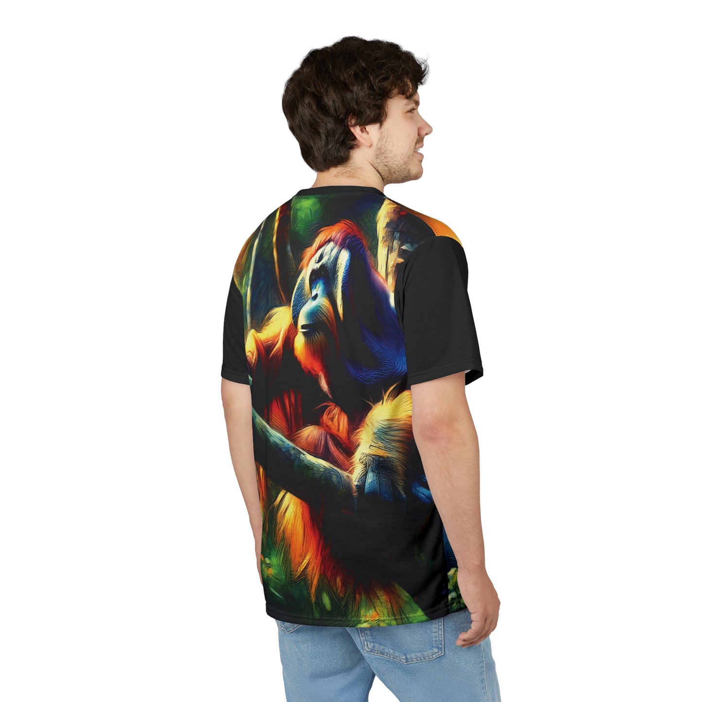 Orangutan in Tree Vibrant Art Tee | Colorful Unisex Cut & Sew T-Shirt, Wildlife Apparel, Unique Graphic Tee, Birthday Gift