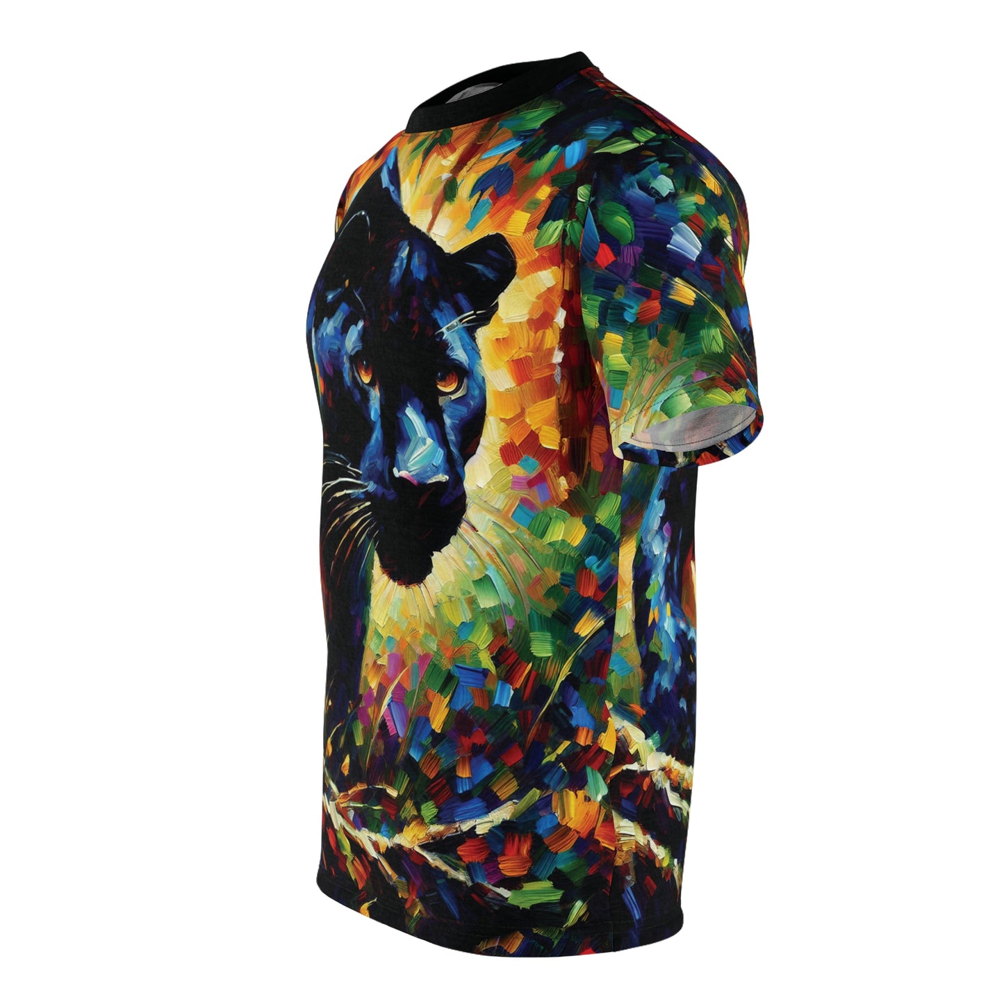 Stalking Black Panther in Jungle Vibrant Art Tee | Colorful Unisex Cut & Sew T-Shirt, Wildlife Apparel, Unique Graphic Tee, Birthday Gift