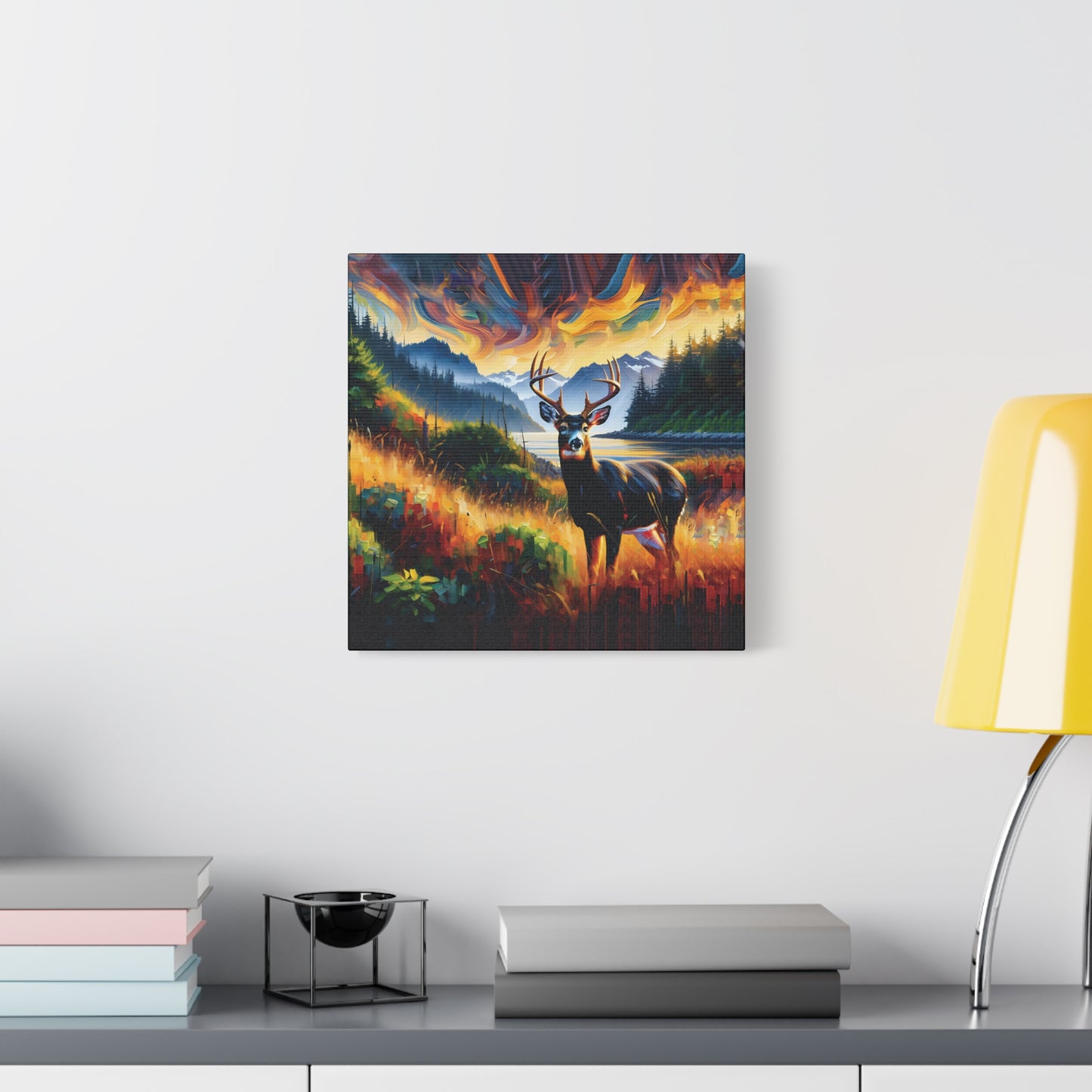 Canvas Wall Art - Black Tail Buck in Olympic National Park - Colorful Expressionist Art Style Print