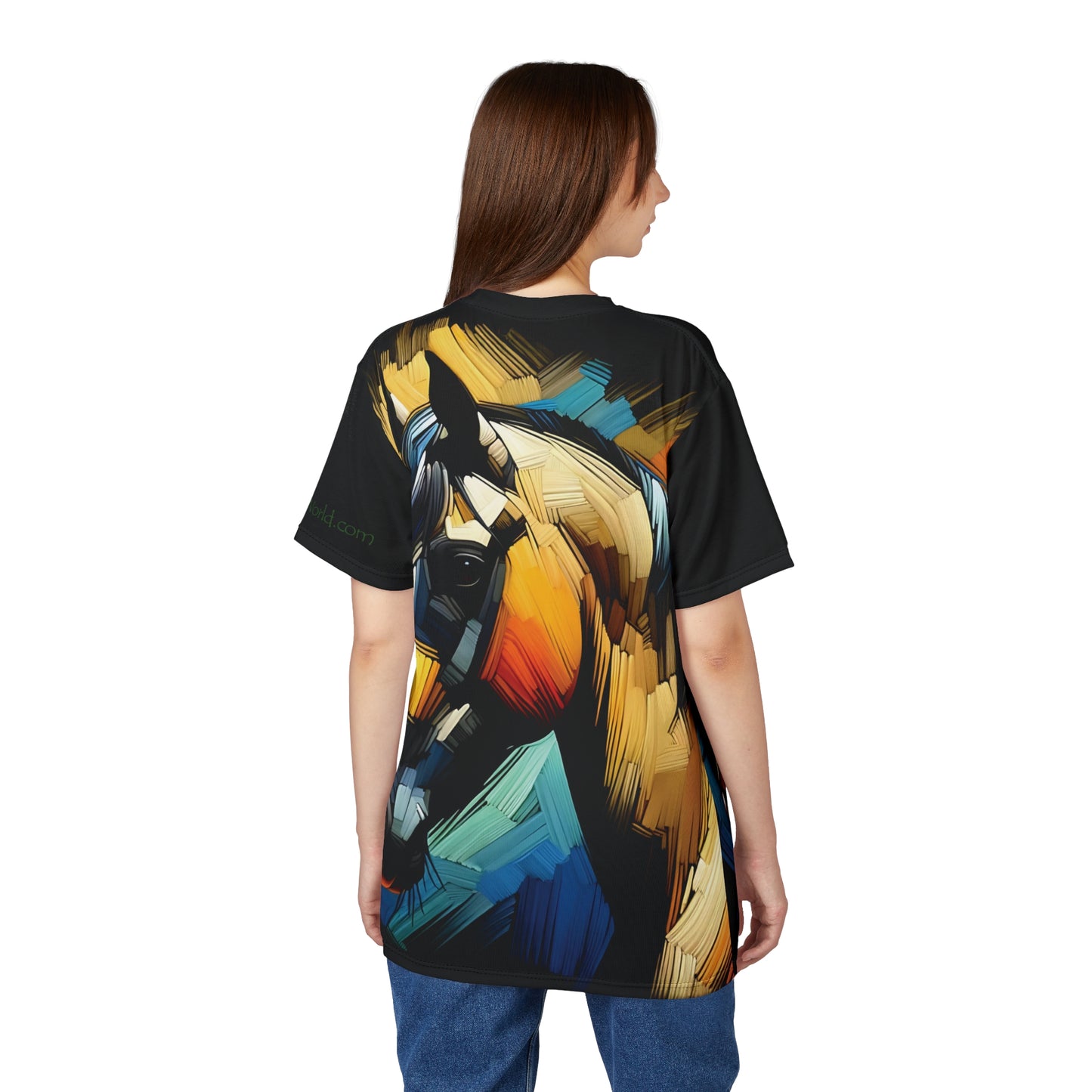 Buckskin Horse Portrait Vibrant Art Tee | Colorful Unisex Cut & Sew T-Shirt, Wildlife Apparel, Unique Graphic Tee, Birthday Gift