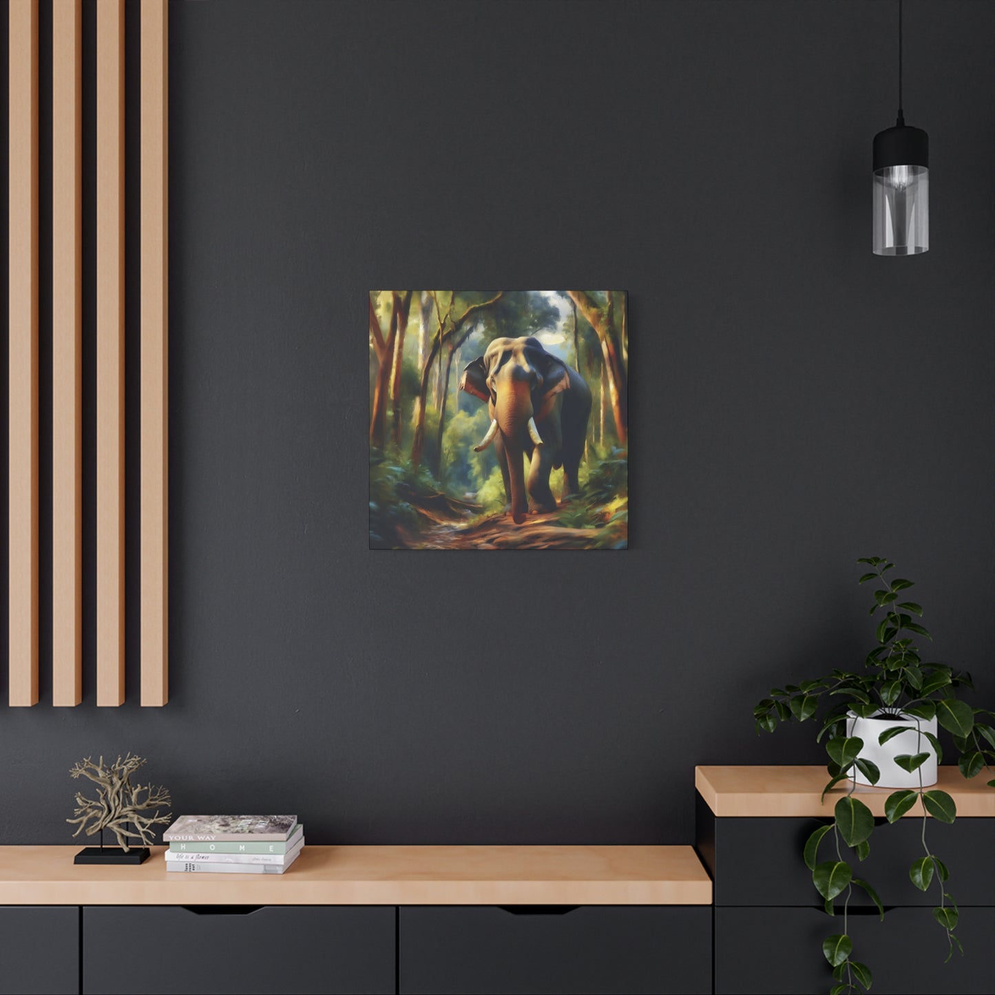 Asiatic Elephant Bull on Forest Trail - Post-Impressionist Style Canvas Wall Art
