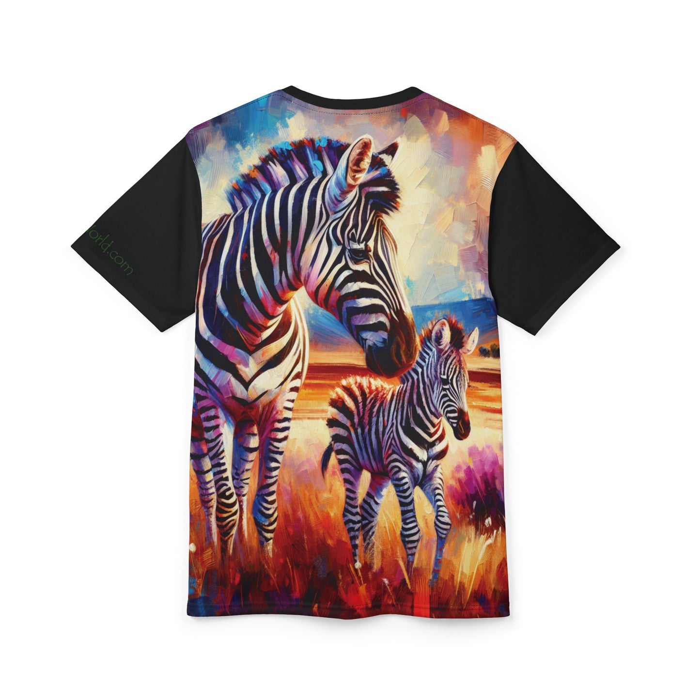 Zebra and Foal Art Tee | Colorful Unisex Cut & Sew T-Shirt, Wildlife Apparel, Unique Graphic Tee, Birthday Gift