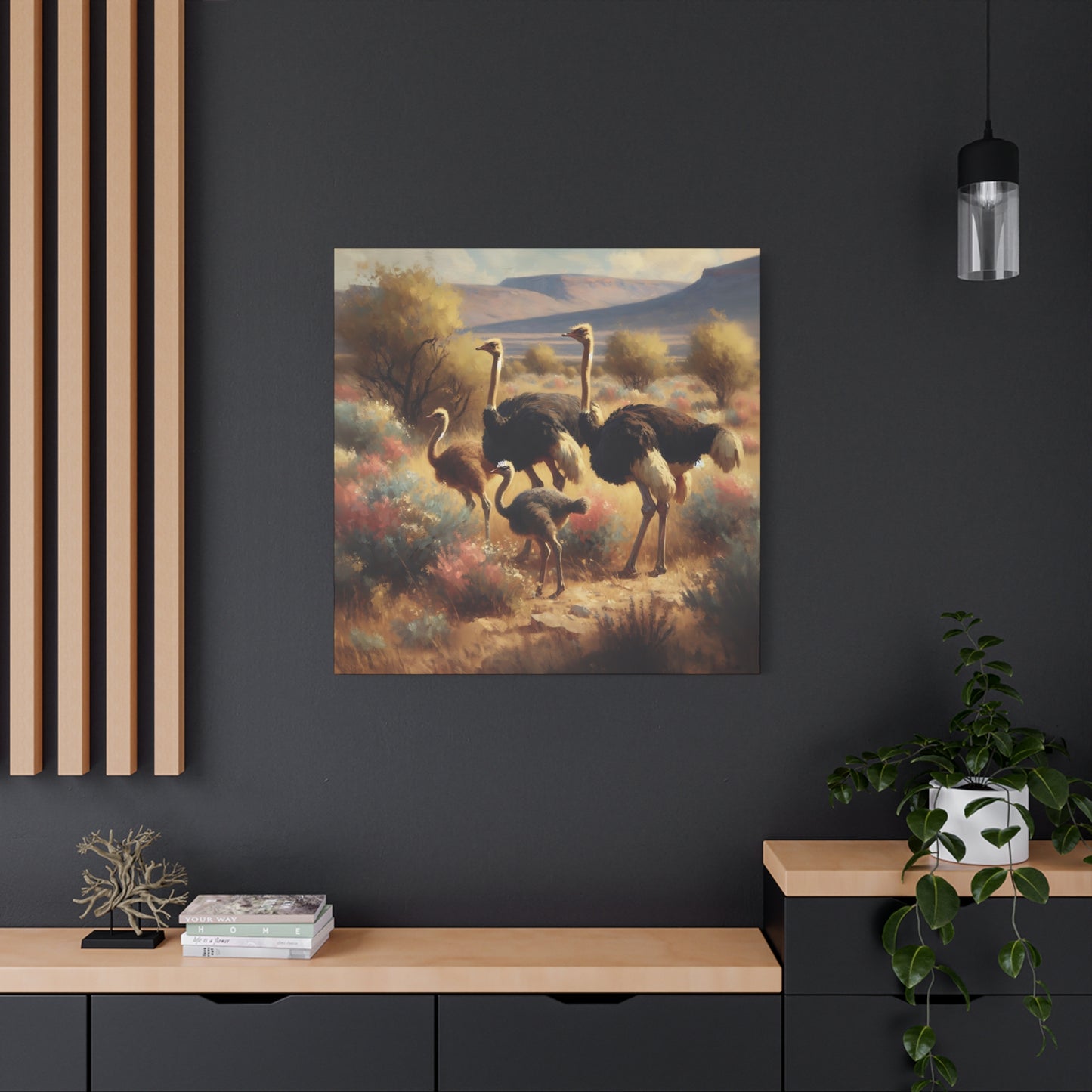Ostrich Flock Impressionist Canvas Wall Art