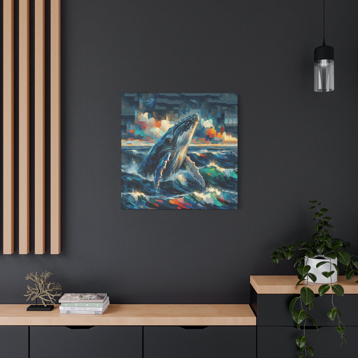 Humpback Breaching Expressionist Canvas Art Print