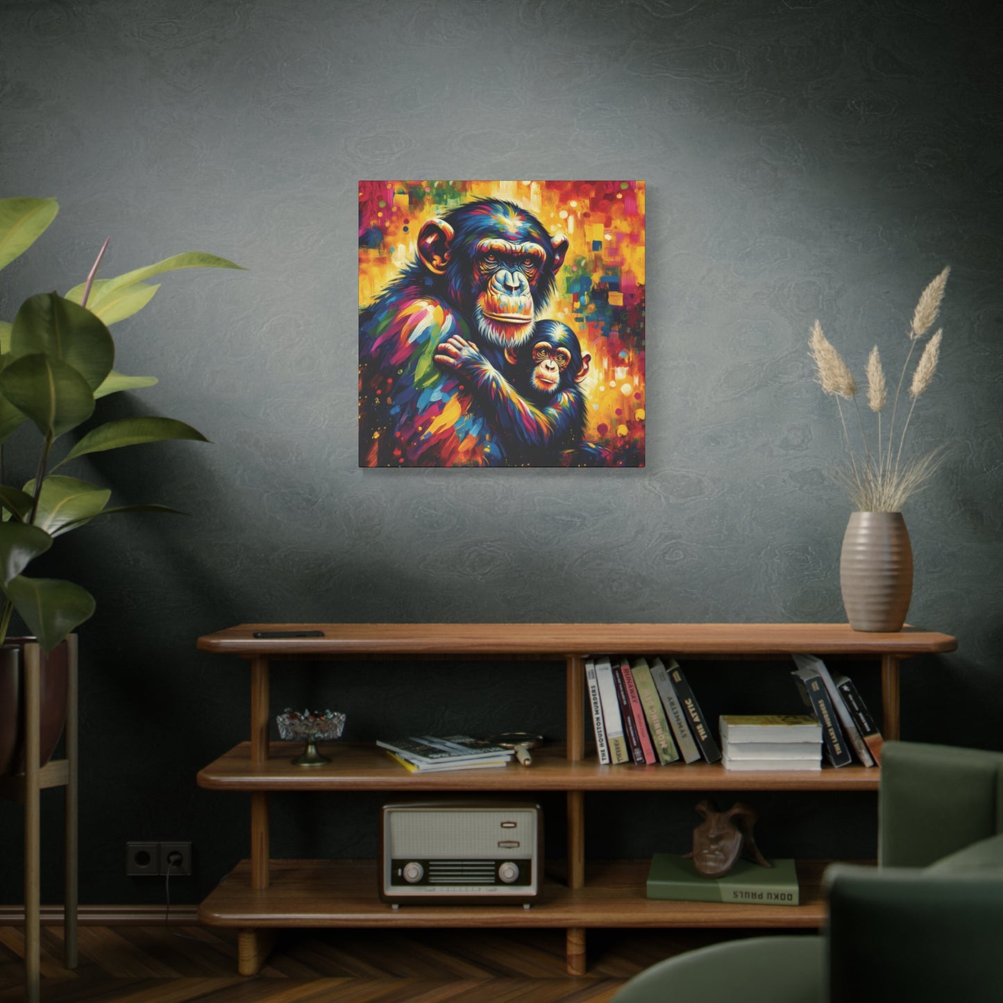Chimpanzee with Baby Expressionist Canvas Art Print