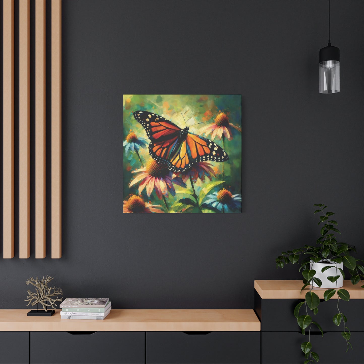 Butterfly Canvas Wall Art - Monarch Butterfly with Echinacea