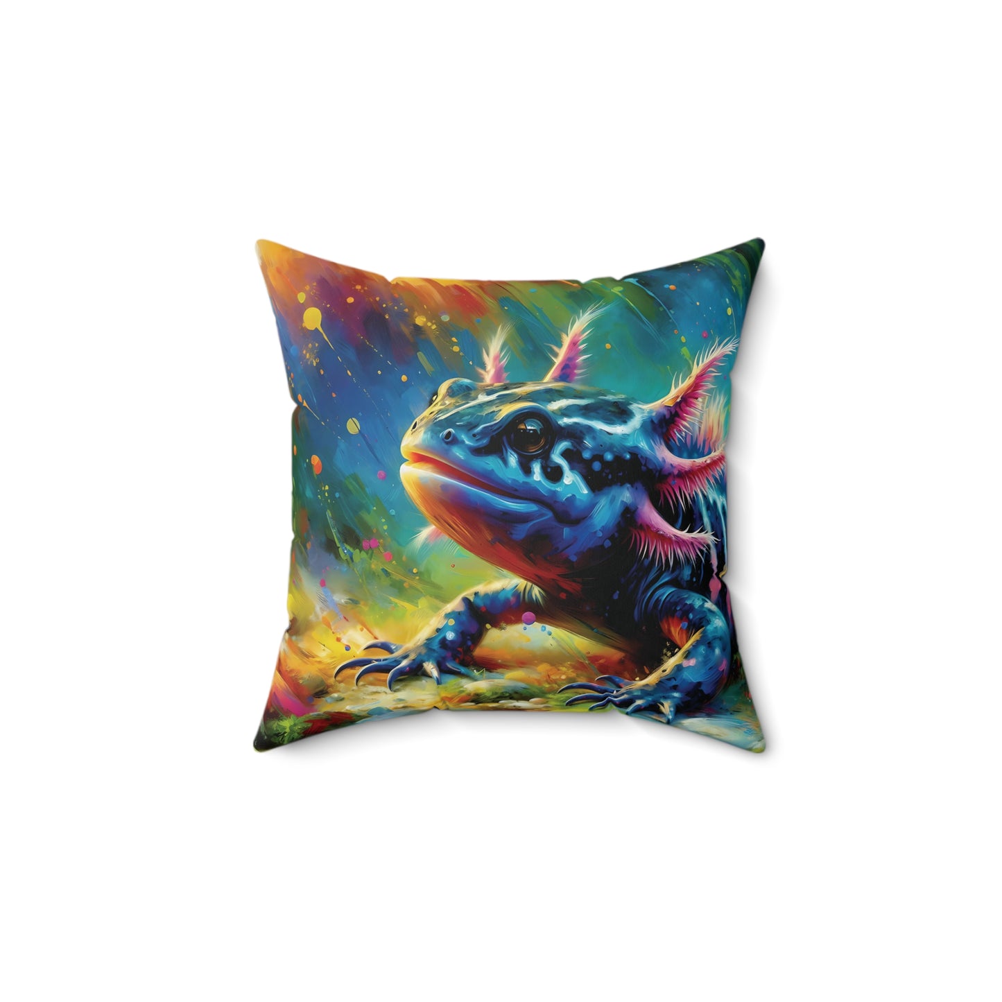 Axolotl Throw Pillow - Mexican Salamander Expressionist Style Art on a Faux Suede Pillow