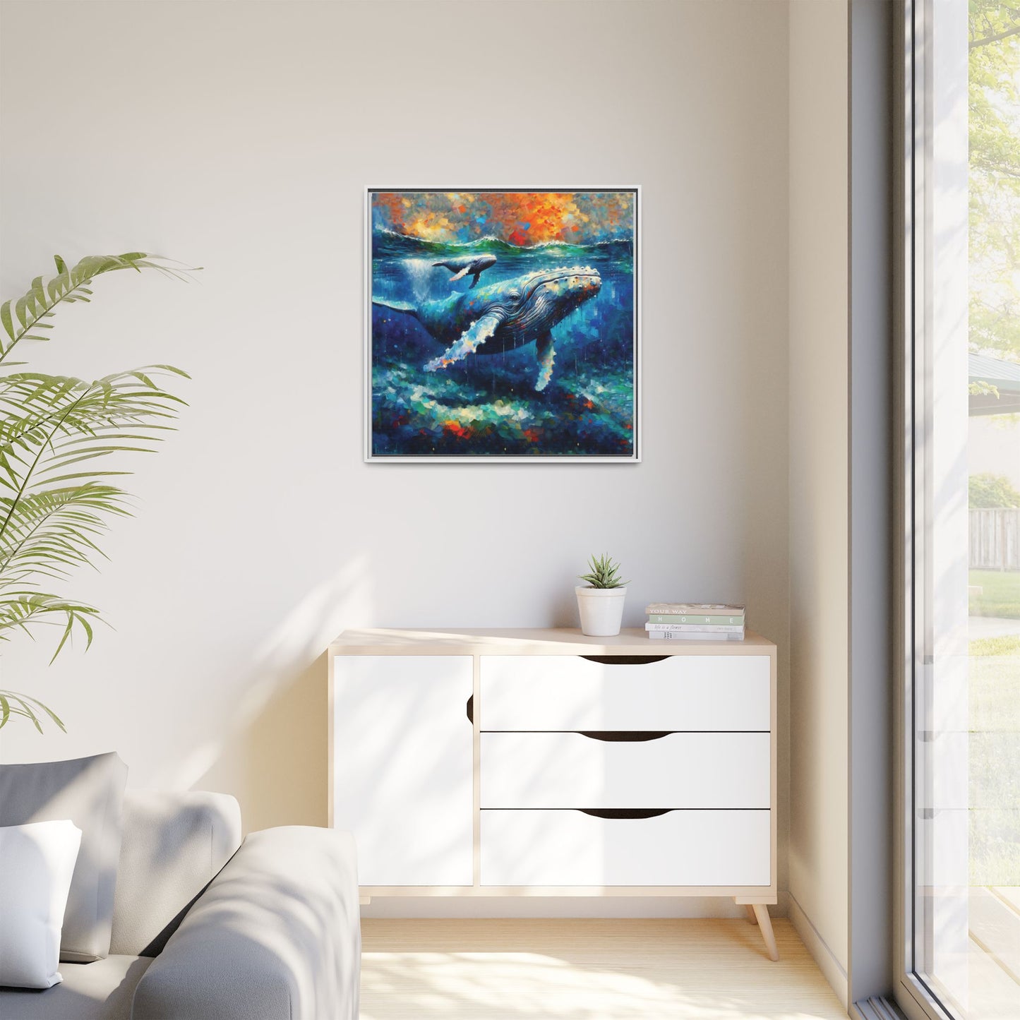 Vibrant Whale Art Canvas Print - Framed Wall Decor