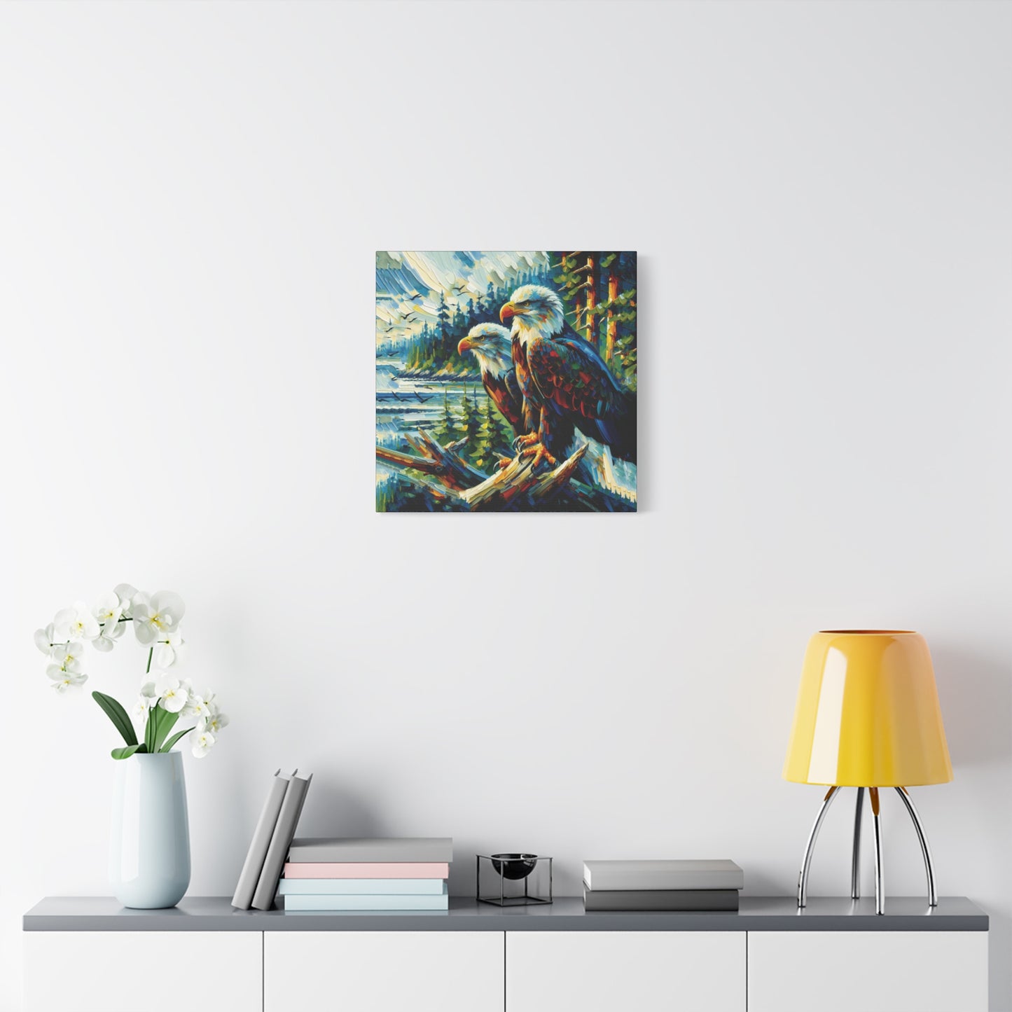 Eagle Pair Near Shore Impressionist Canvas Art Print