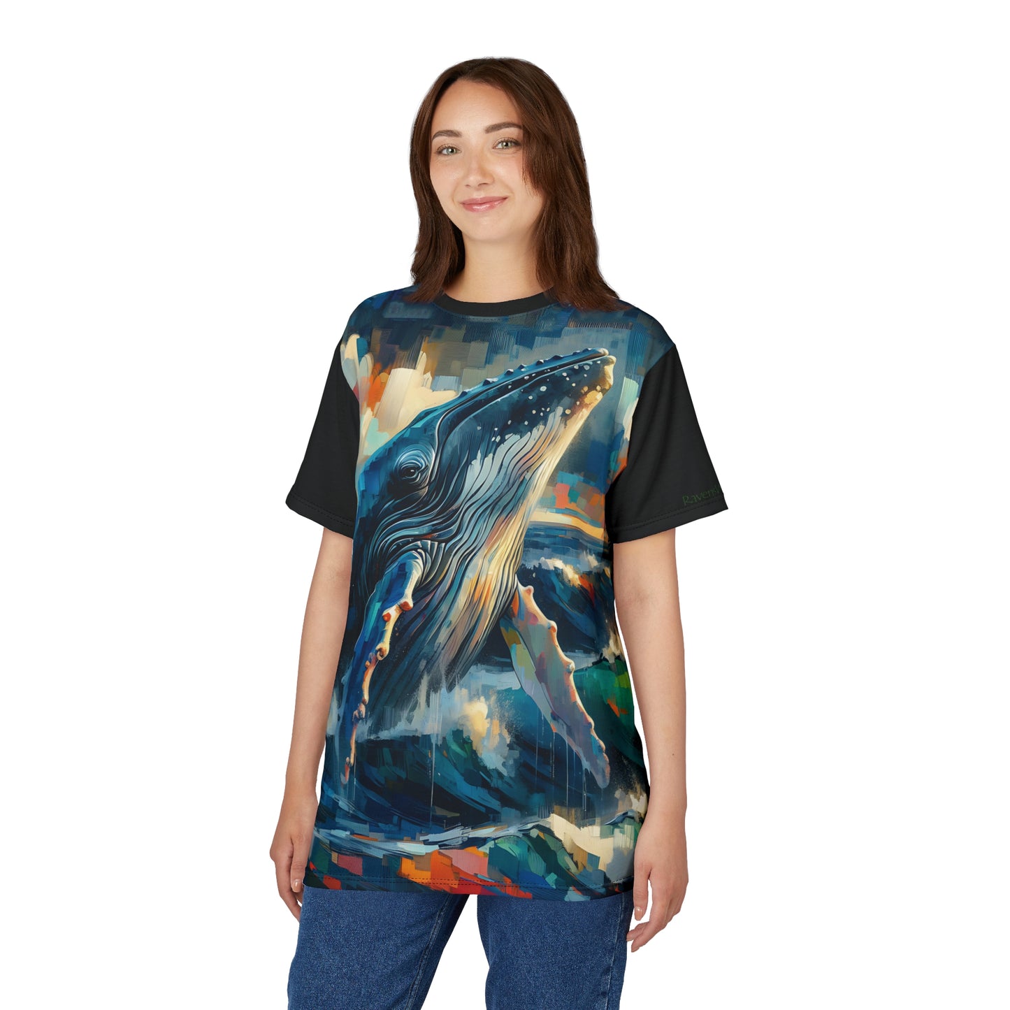 Humpback Breaching Art Tee | Colorful Unisex Cut & Sew T-Shirt, Wildlife Apparel, Unique Graphic Tee