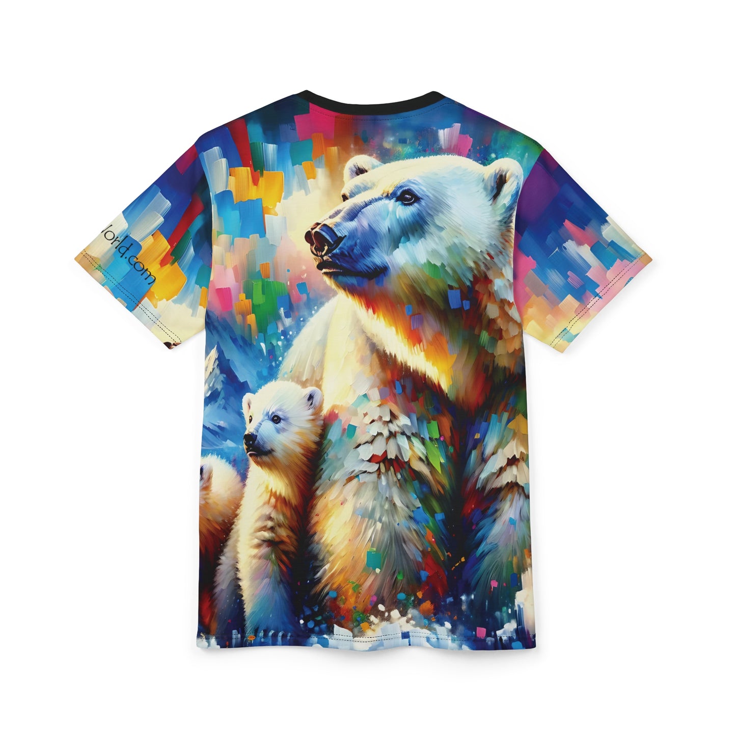 Polar Bear with Cub Vibrant Art Tee | Colorful Unisex Cut & Sew T-Shirt, Wildlife Apparel, Unique Graphic Tee, Birthday Gift