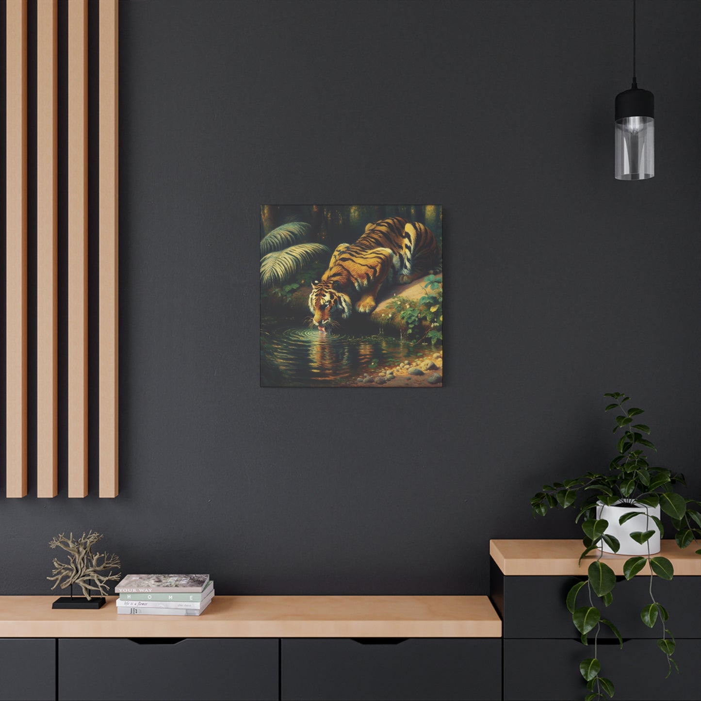 Tiger Drinking Impressionist Canvas Art Print