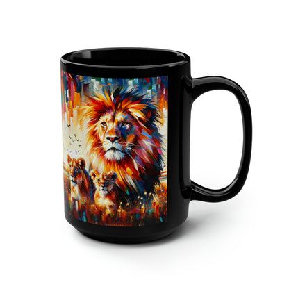 Lion Family - Black Mug, 15oz