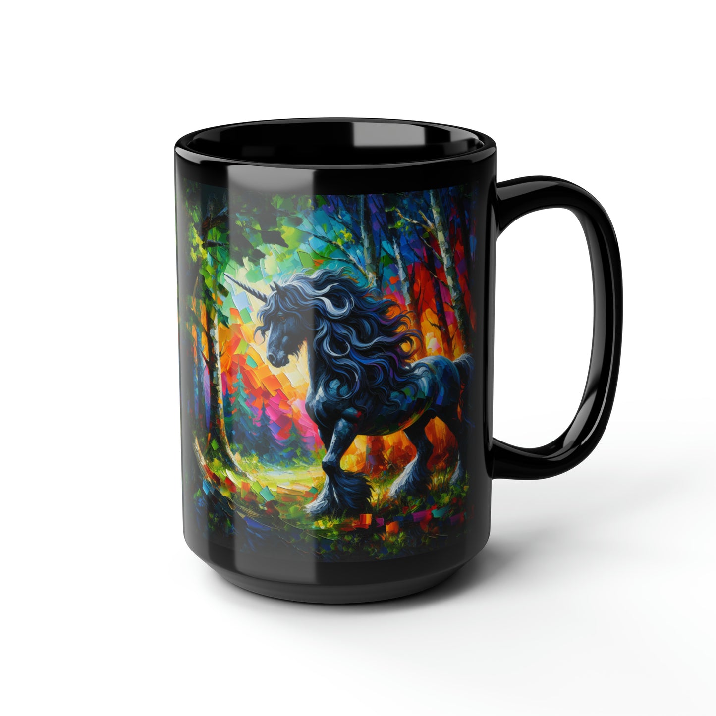 Elegant Black Stallion Unicorn - Black Mugs (11oz, 15oz)