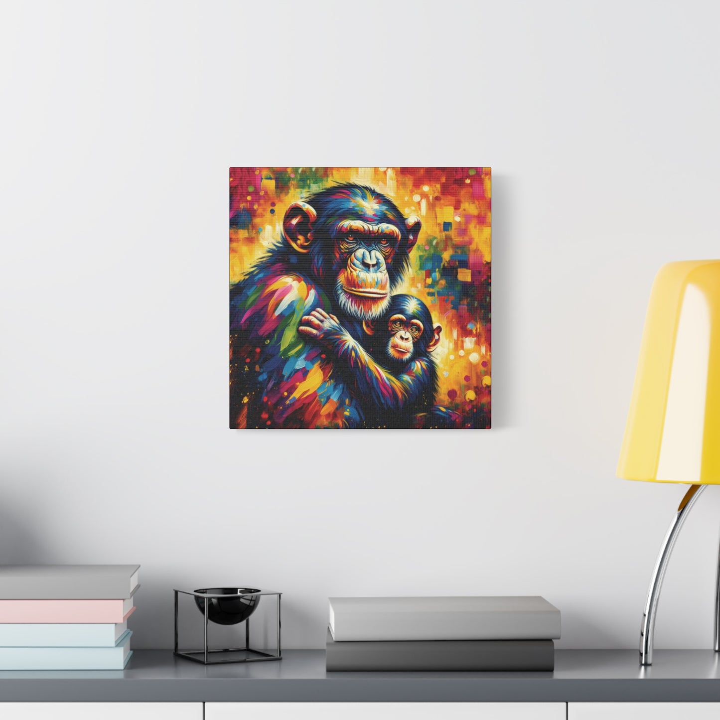 Chimpanzee with Baby Expressionist Canvas Art Print
