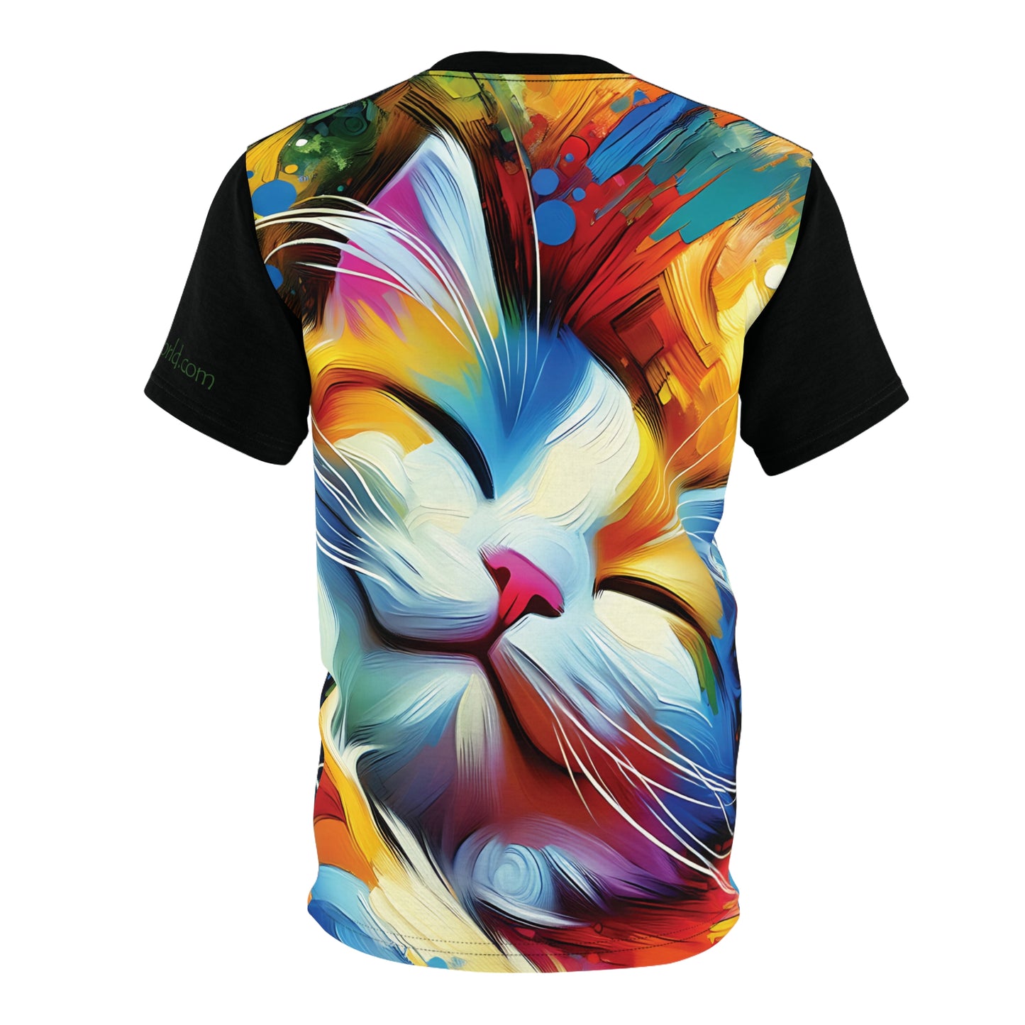 Happy Cat Dreams Vibrant Art Tee | Colorful Unisex Cut & Sew T-Shirt, Wildlife Apparel, Unique Graphic Tee, Birthday Gift