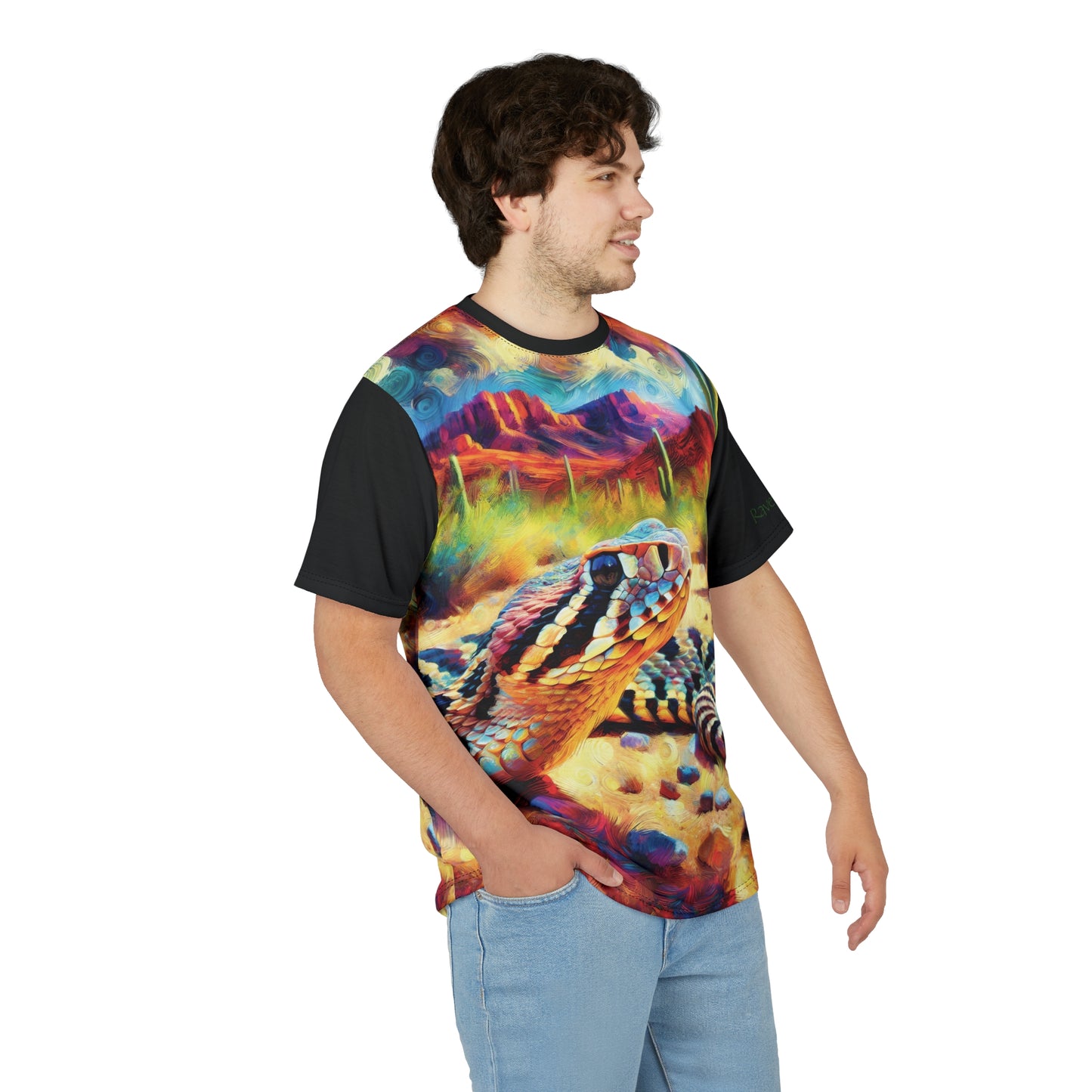 Desert Rattlesnake Vibrant Art Tee | Colorful Unisex Cut & Sew T-Shirt, Wildlife Apparel, Unique Graphic Tee, Birthday Gift